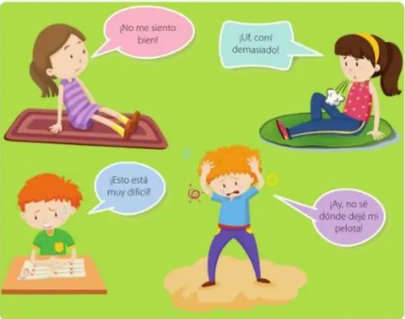 Cuatro niños mostrando emociones diferentes.