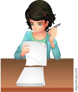 Niña escribiendo en una hoja sobre un escritorio (representa la comunicación escrita).