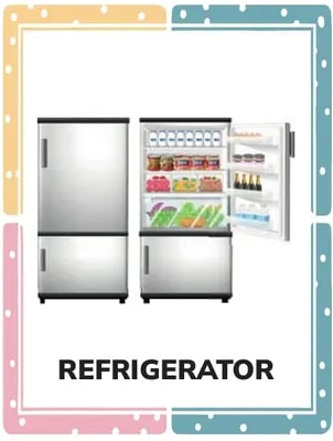 Tres tarjetas: TV, REFRIGERATOR, STOVE.
