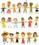 Ilustración multicultural de niñas y niños diversos.