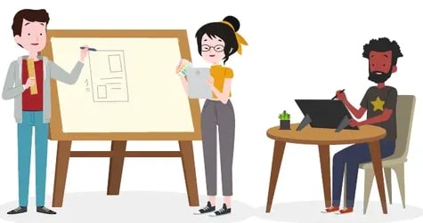 Ilustración de estudiantes en clase con un profesor explicando.