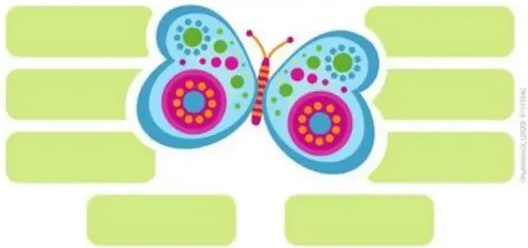 Mariposa con seis óvalos para escribir consejos.