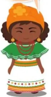Pareja con vestimenta tradicional ecuatoriana (afroecuatoriana y sierra) ilustrando coplas.