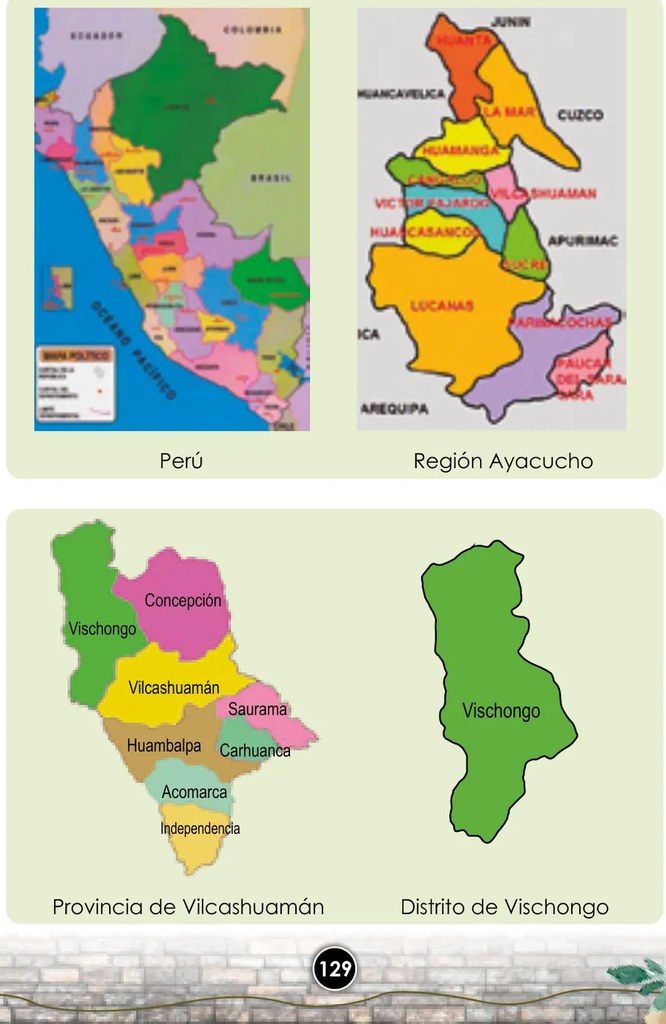 Mapa de la Región Ayacucho mostrando sus provincias: Huanta, La Mar, Cuzco, Huancavelica, Huamanga, Cangallo, Víctor Fajardo, Vilcashuamán, Huancasancos, Lucanas, Parinacochas, Paucar del Sara Sara, Sucre. Colores diferenciados por provincia.