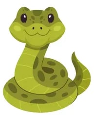 Ilustración de una serpiente verde sonriente (SNAKE).