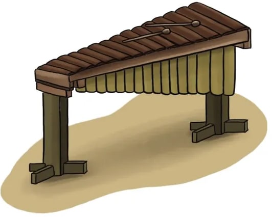 Ilustración de la marimba (estructura y resonadores).