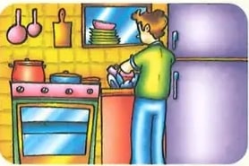 Tres imágenes: cocina, dormitorio, comedor.