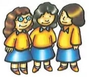 Tres ilustraciones de grupos de estudiantes.