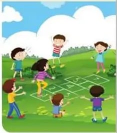 Ilustración de niños jugando en el campo representando la Unidad 2.