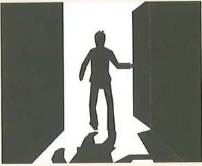 Silueta de una persona abriendo o cerrando una puerta y saliendo. Ilustra el concepto de cuasirreflejo (b) con el ejemplo 'Se fue de la habitación'. Crédito: Shutterstock (2020) 350490887.