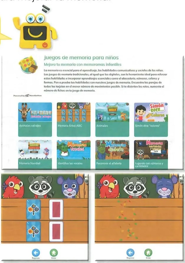 Captura del sitio con ocho juegos de memoria diferentes.