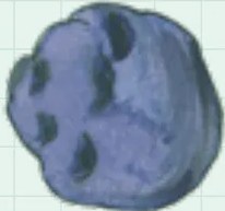 Ilustración de una piedra azul-gris oscura de forma irregular, representando 'ch'uqi' (piedra) del cuento aymara.