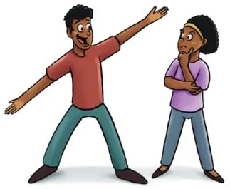 Dos figuras humanas estilizadas haciendo de 'puente' con los brazos en alto, juego infantil tradicional. Ilustra la tercera adivinanza.
