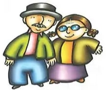 Seis ilustraciones de familiares: abuelos, tíos, mamá, hermanos, papá, primos.