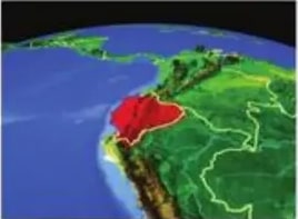 Pequeñas imágenes representativas de cada unidad: vista satelital del Ecuador, ruinas arqueológicas, mural de la conquista, pintura colonial, fachada de iglesia colonial, y mapa turístico ilustrado del Ecuador.