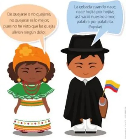Ilustraciones de gallo, niño con rastrillo, abuela con nieta y gorrión.