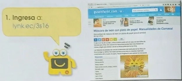 Capturas del sitio guiainfantil.com con tutorial de máscara de león.