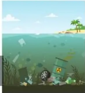 Ilustración de personas recogiendo basura en una playa.