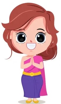 Personaje femenino joven de pie con vestido tradicional tailandés haciendo el Wai.