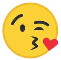 Emoji amarillo dando un beso con corazón (KISS).