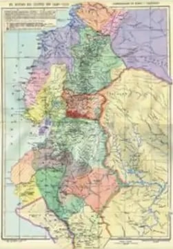 Mapa del 'Reino de Quito' según Juan de Velasco abarcando la Sierra ecuatoriana.