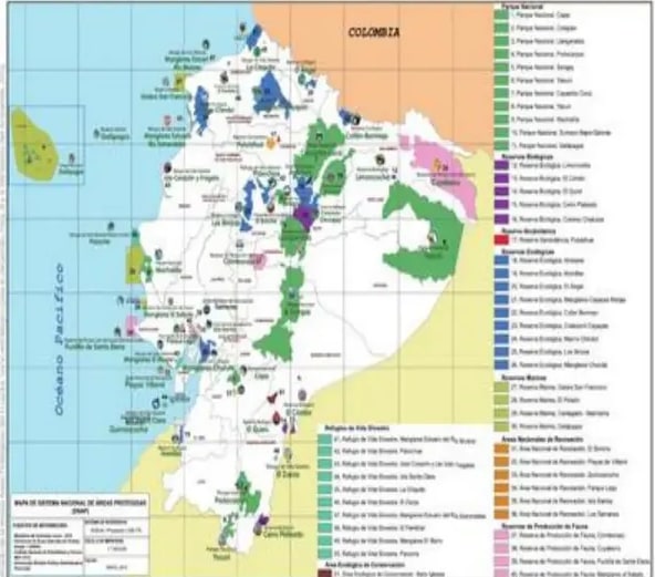 Mapa del SNAP con todas las áreas protegidas del Ecuador.