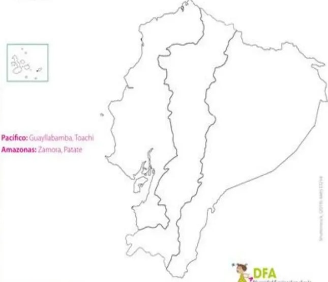 Mapa mudo del Ecuador para dibujar ríos.
