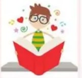 Niño lector con corazón sobre el libro.