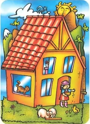 Dos ilustraciones casi idénticas de casa rural andina con detalles diferentes.