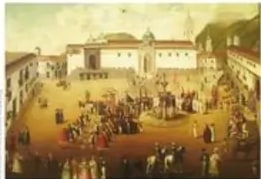 Pintura de la Plaza Mayor de Quito (s. XVIII).