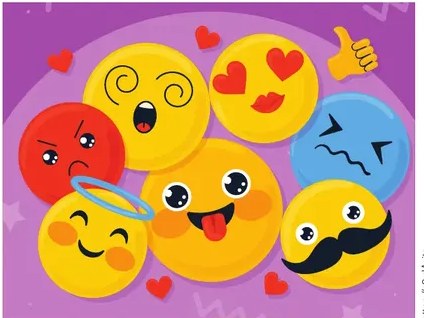 Siete líneas punteadas con casillas naranjas vacías para que el estudiante escriba sus oraciones del Emoji Pictionary.