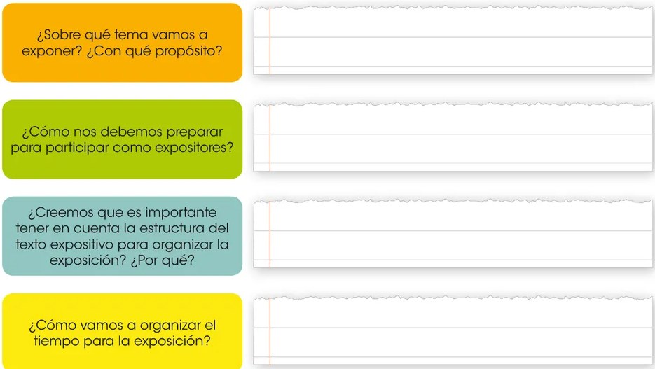 Cuatro rectángulos de colores mostrando opciones de recursos visuales: mural con esquemas (naranja), diapositivas (celeste), fotografías o esquemas (verde), gráficos o ilustraciones (amarillo).