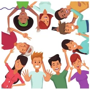 Grupo de tres caritas o personajes sonrientes junto al bloque sobre Smiling.