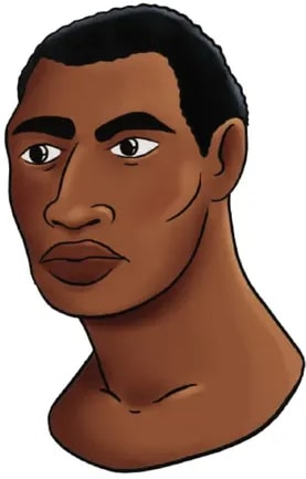 Retrato ilustrado de Ambrosio Mondongo: hombre afrodescendiente adulto, torso desnudo, mirada firme.