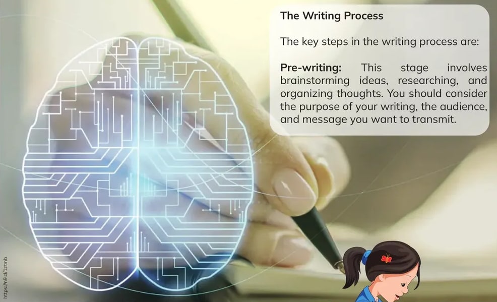 Mano sosteniendo un lápiz junto a una representación luminosa de un cerebro con circuitos azules (idea creativa).