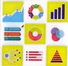 Cuadrícula de iconos de tipos de gráficos (barras, circular, líneas, etc.) que ilustra la variedad de representaciones visuales posibles para los organizadores del pensamiento.