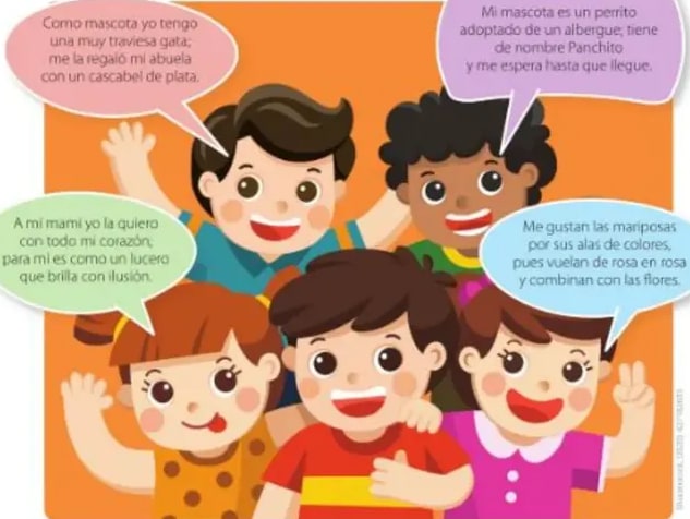 Niños con burbujas recitando coplas.