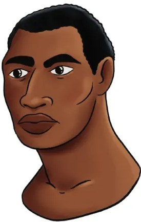 Retrato ilustrado de Jonatás Sáenz: mujer afrodescendiente con pañoleta o tocado oscuro, mirada serena.
