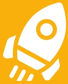 Ícono de cohete amarillo y blanco, símbolo gráfico del libro.